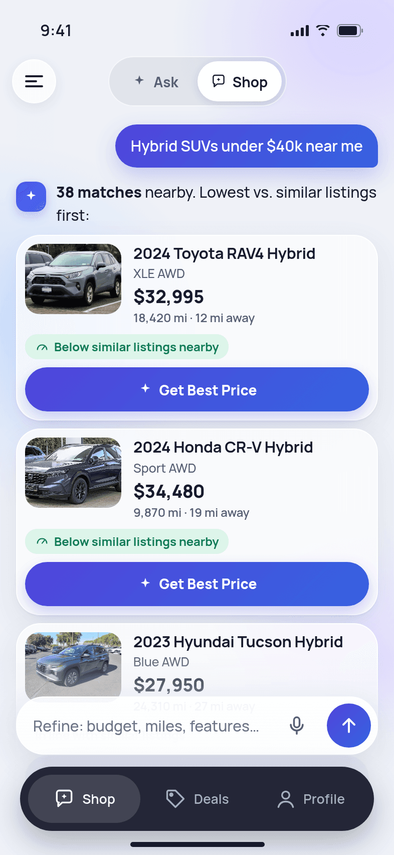 Drevvy shop results for hybrid SUVs near you